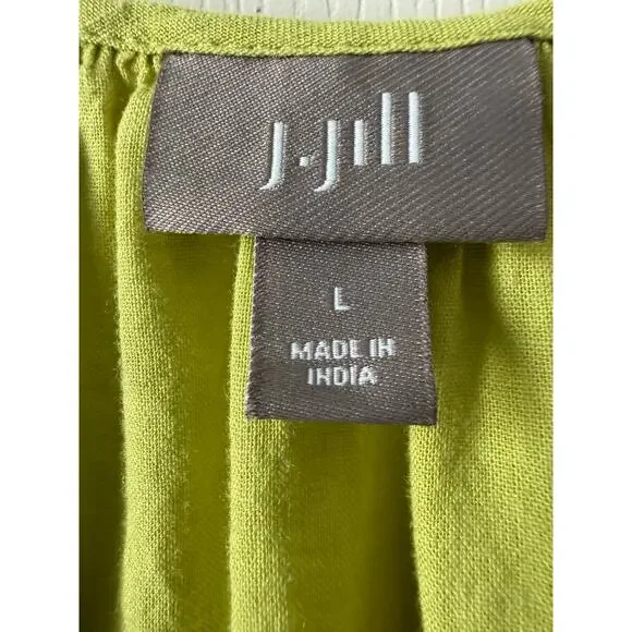J. Jill Vintage Chartreuse Green Linen Blend Peasant Blouse Womens L Boho Top - Picture 6 of 7